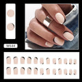 W644 black and white frosted glue false nail set for French manicure style.