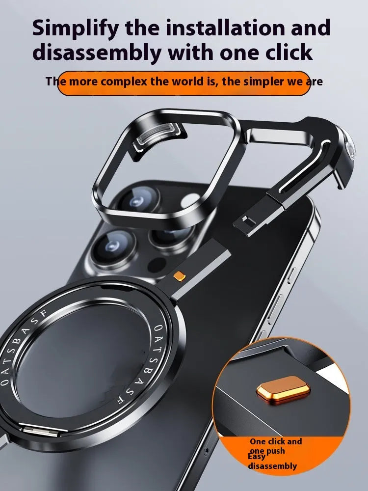Aluminium alloy magnetic phone case for iPhone 15 with hollow heat dissipation design in black
