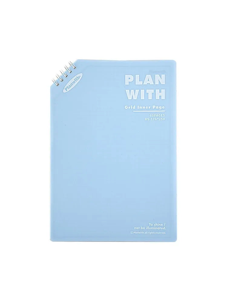 Oblique angle artsy ins style student notebook in A5 or B5 size with white or blue plaid cover.