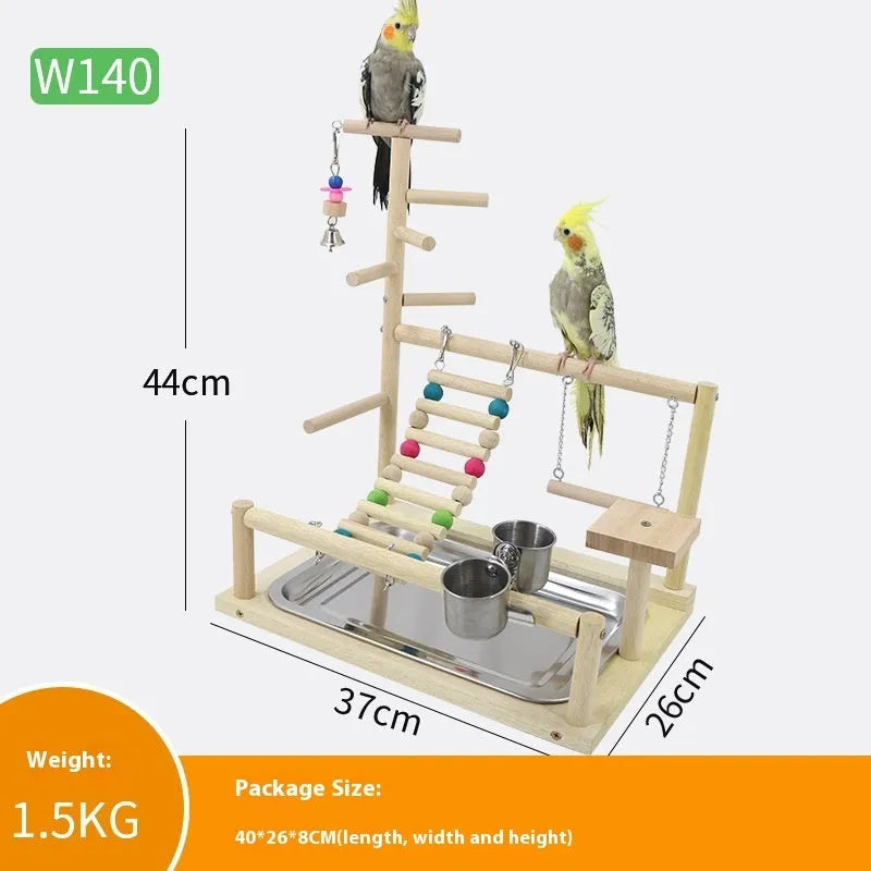 Sichuan Pepper Parrot Climbing Training Platform made from natural solid wood, 37x26x45cm, in a light wood colour finish.