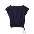 Women's linen shirt top with flounced sleeves and wide-leg trousers set in polyester blend fabric