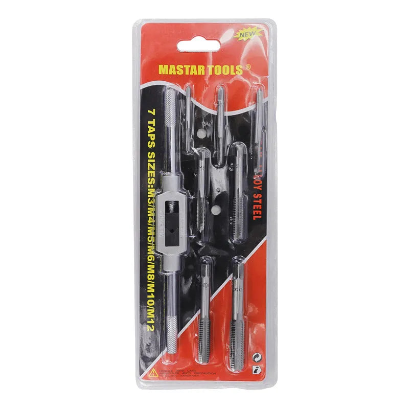 8-piece metric hand tap set M3 to M12 with hinge handle in plastic storage case