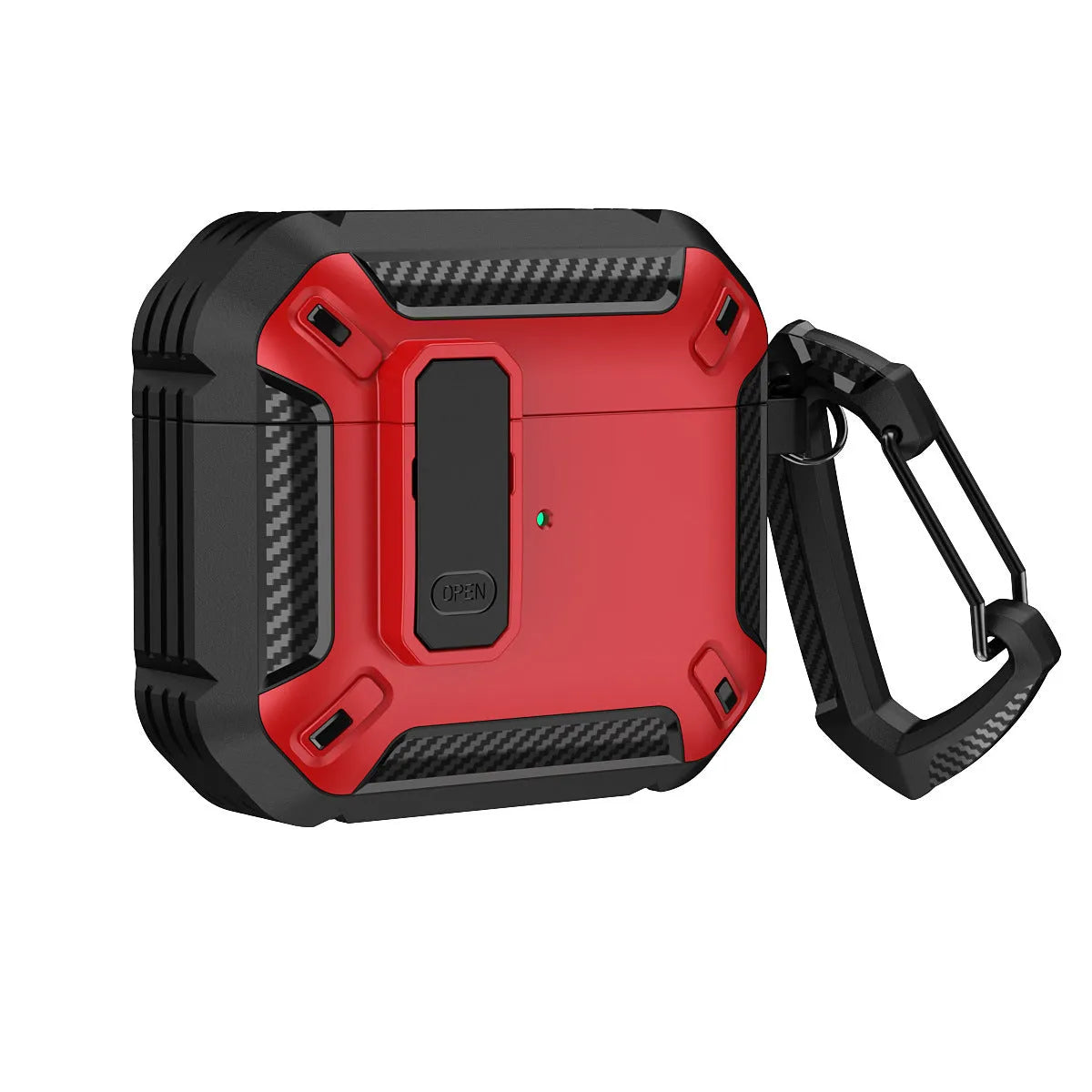 Protective clamshell case for AirPods with hook attachment in two-colour plastic design