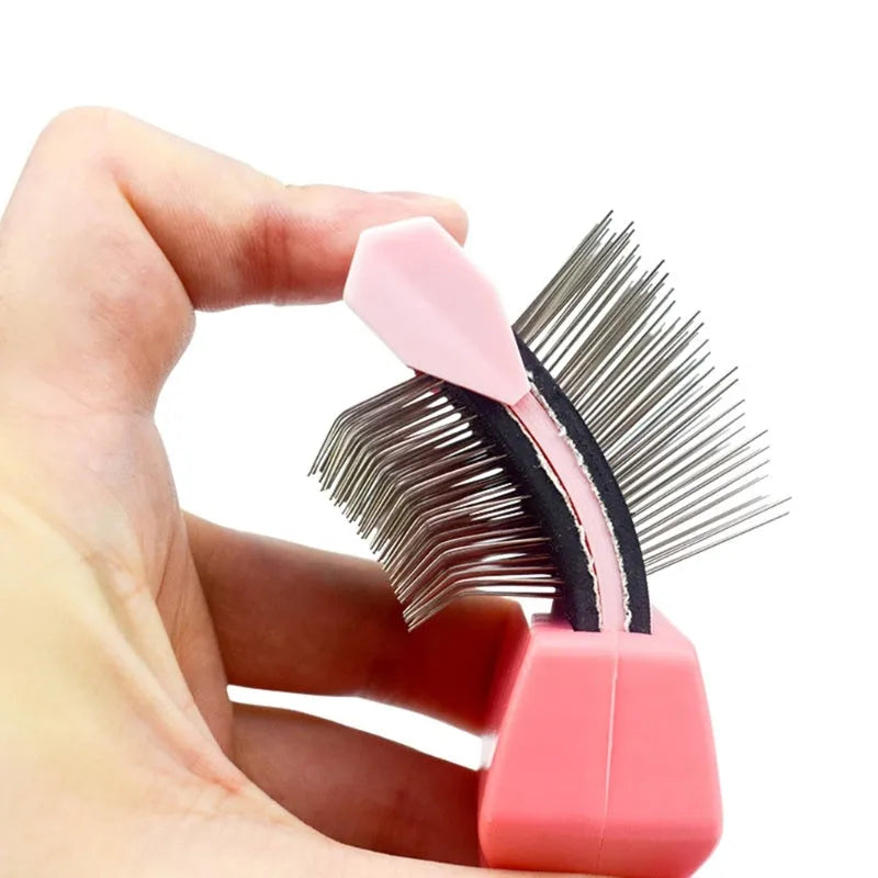Double-sided pet brush with stainless steel pins and blue ABS handle