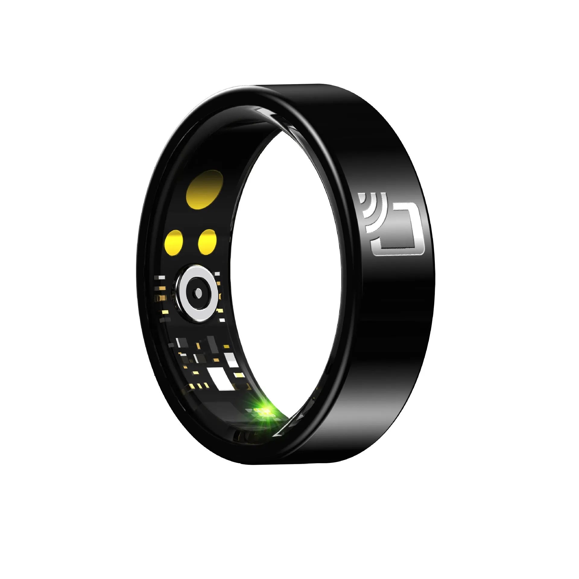 Black ceramic smart ring for health monitoring on finger with charging options