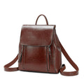 Genuine leather oil wax cowhide large backpack for women in black with stitching detail and double handles