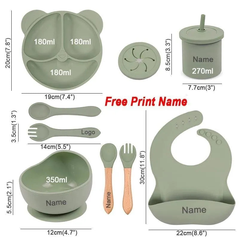Panda Silicone children's tableware set with cat ear design cups in multiple colours on a table