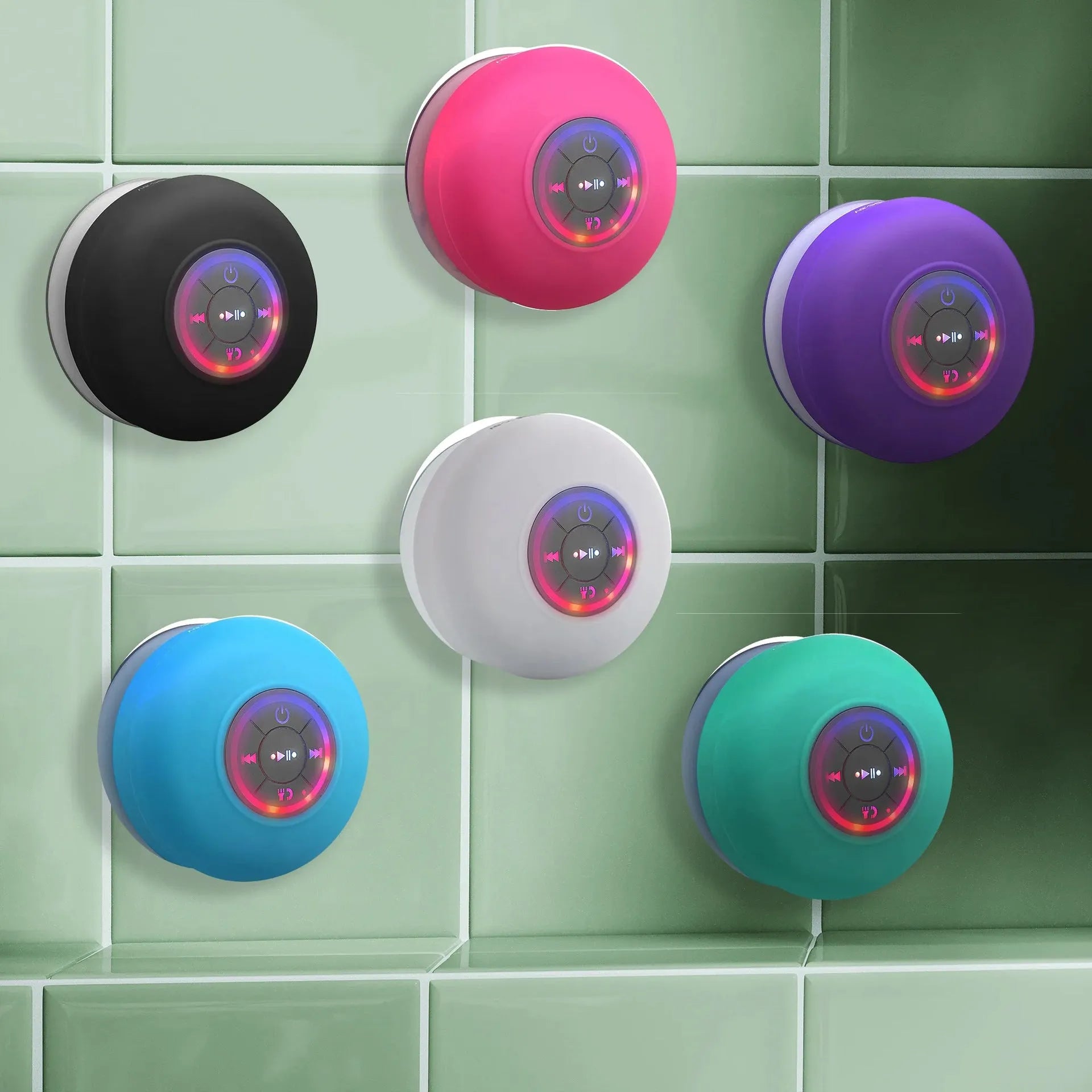 BTS07 large waterproof Bluetooth speaker with suction cup and light in six colour options.
