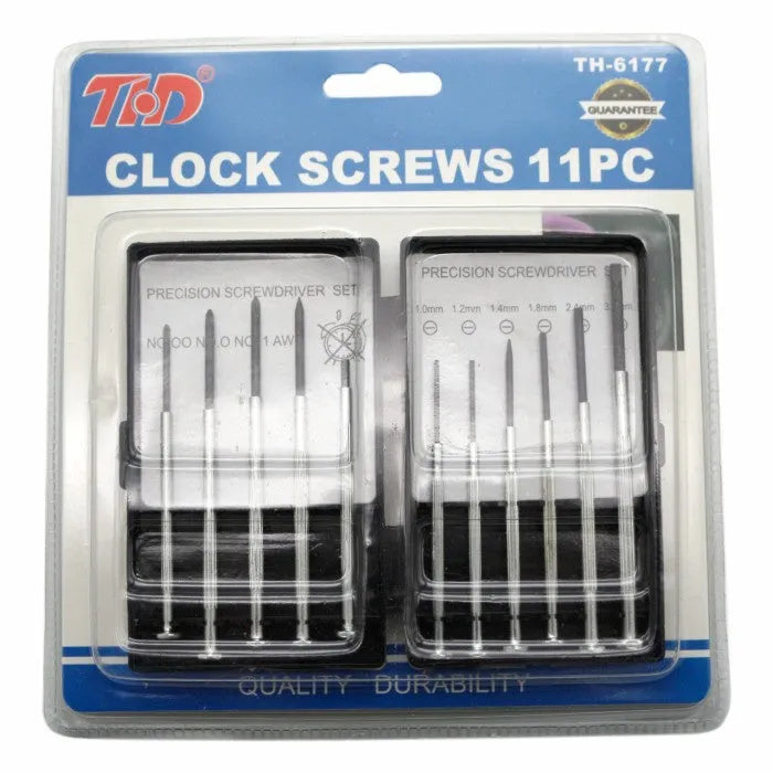 TH-6177 11-piece steel screwdriver set with crosshead and slotted bits on a white background