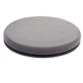 A grey rotating car seat cushion with a short plush cover, shown on a car seat.
