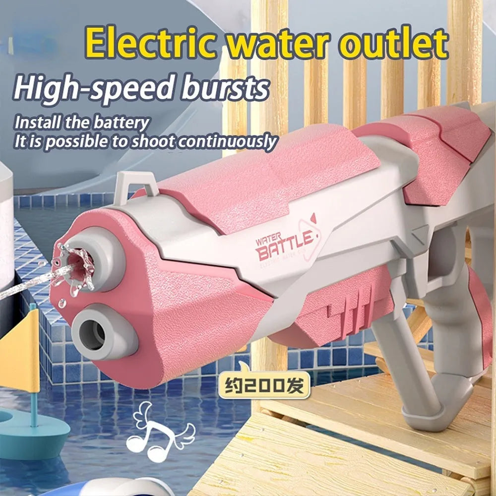 Blue electric water gun with USB charging cable and 358ml water capacity for outdoor play