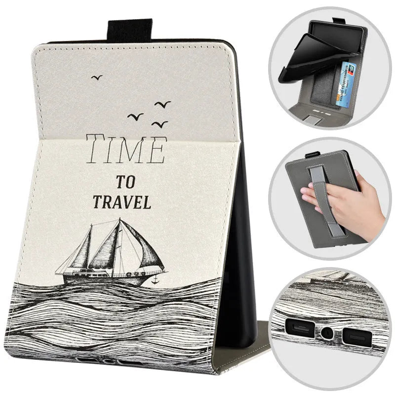 TPU protective case for Kindle with embossed bracket stand design in a selection of colours and patterns.