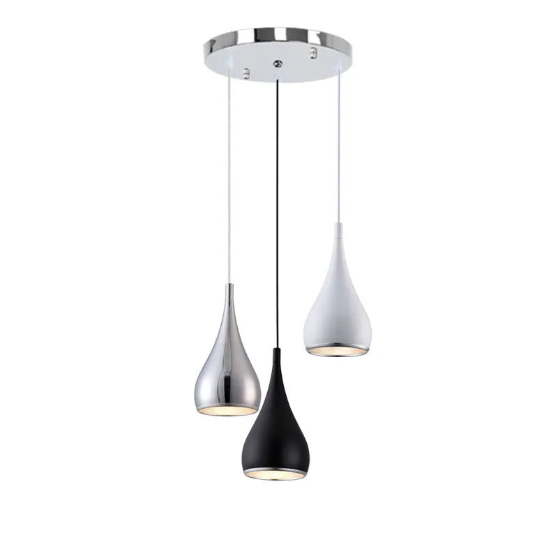 Minimalist iron chandelier pendant light in black finish with three bulb heads.