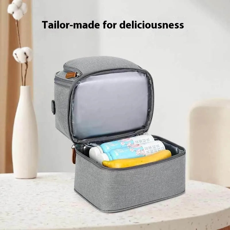 Grey women's thermal insulation backpack with adjustable curved shoulder straps