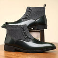 Men's brown retro formal business shoe with side zip, square toe, and low square heel on a rubber sole.