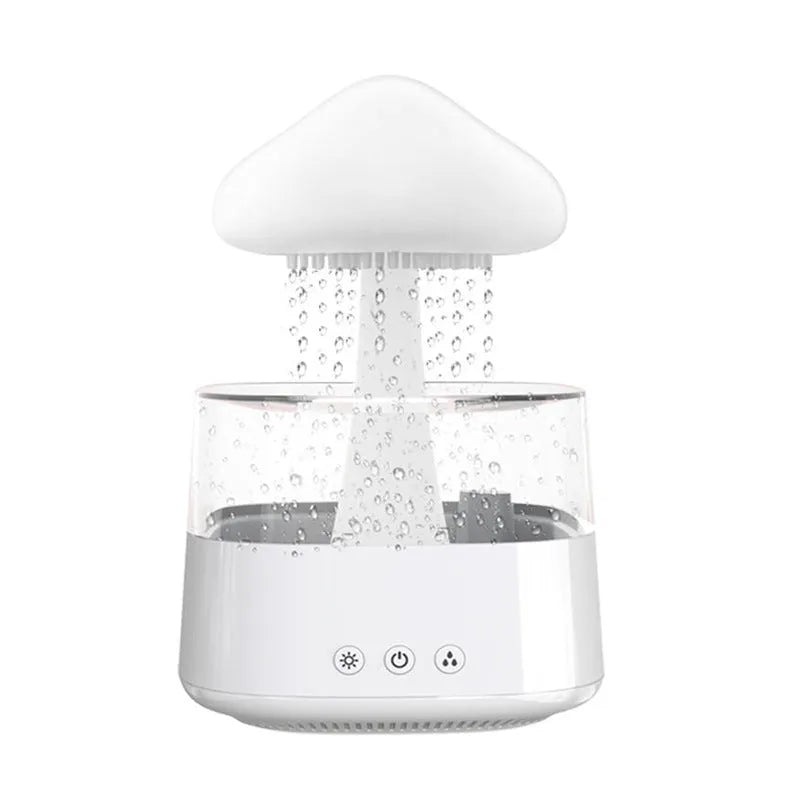 Desk humidifier with raining cloud night light effect and aromatherapy function in wood grain finish