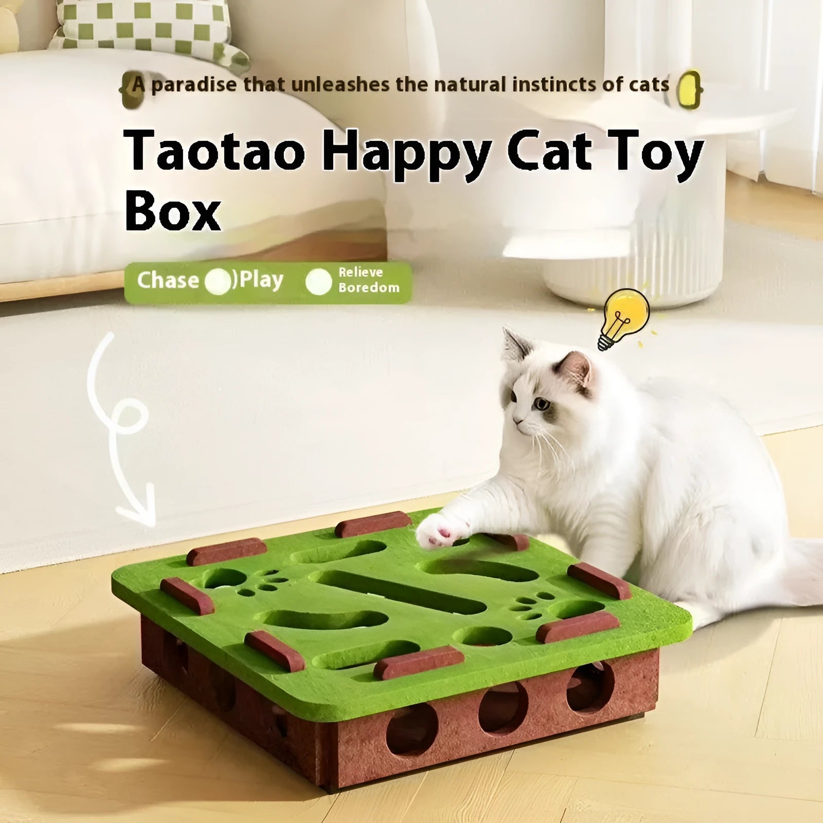 Green brown felt cat scratch box toy measuring 30cm by 30cm by 7.5cm