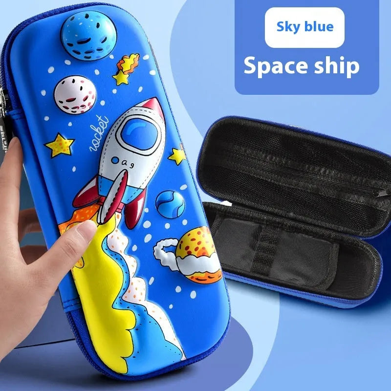 3D leather pencil case with astronaut pattern design showing textured surface and structured box shape