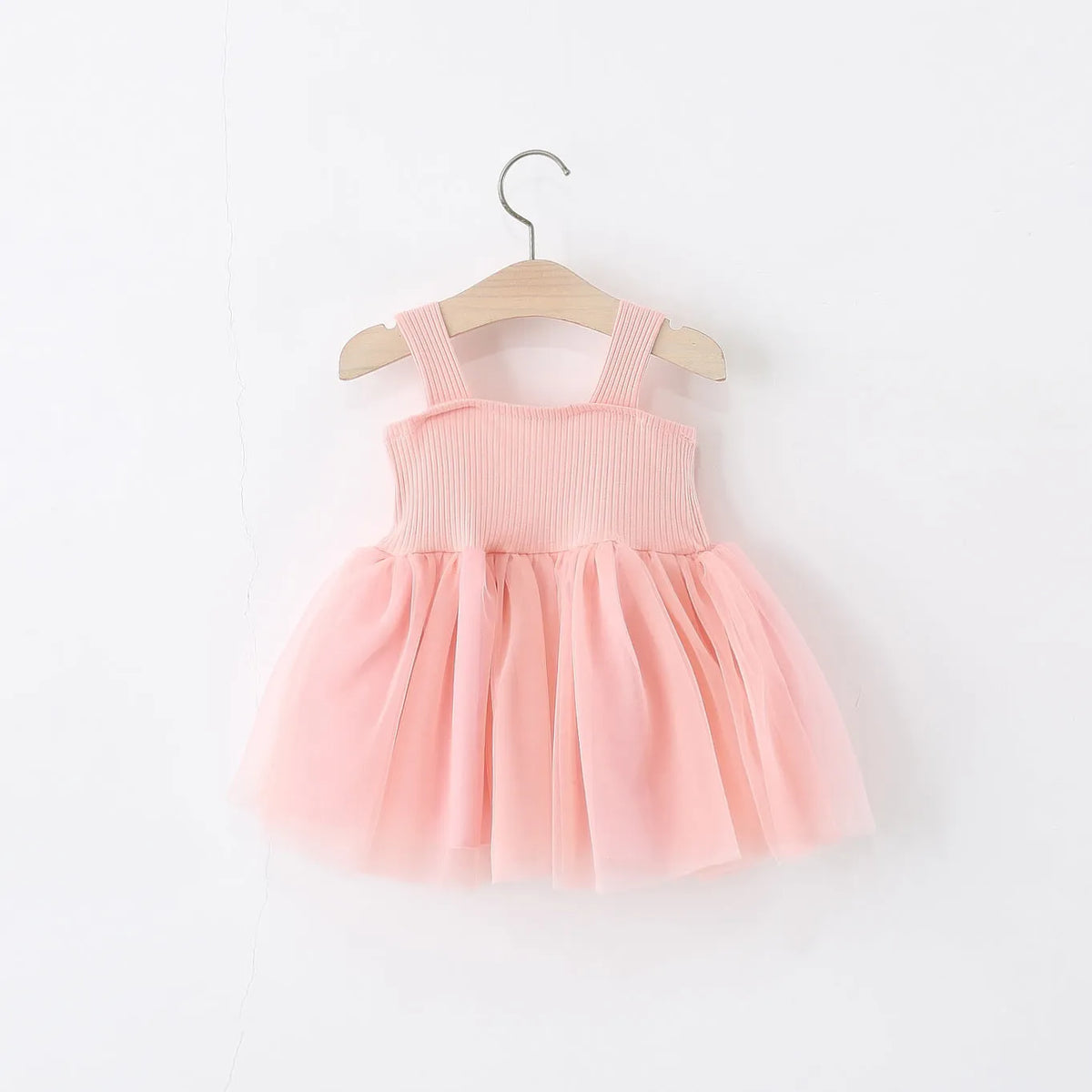 Girls' sleeveless polyester summer dress in solid colour sling style, pink option