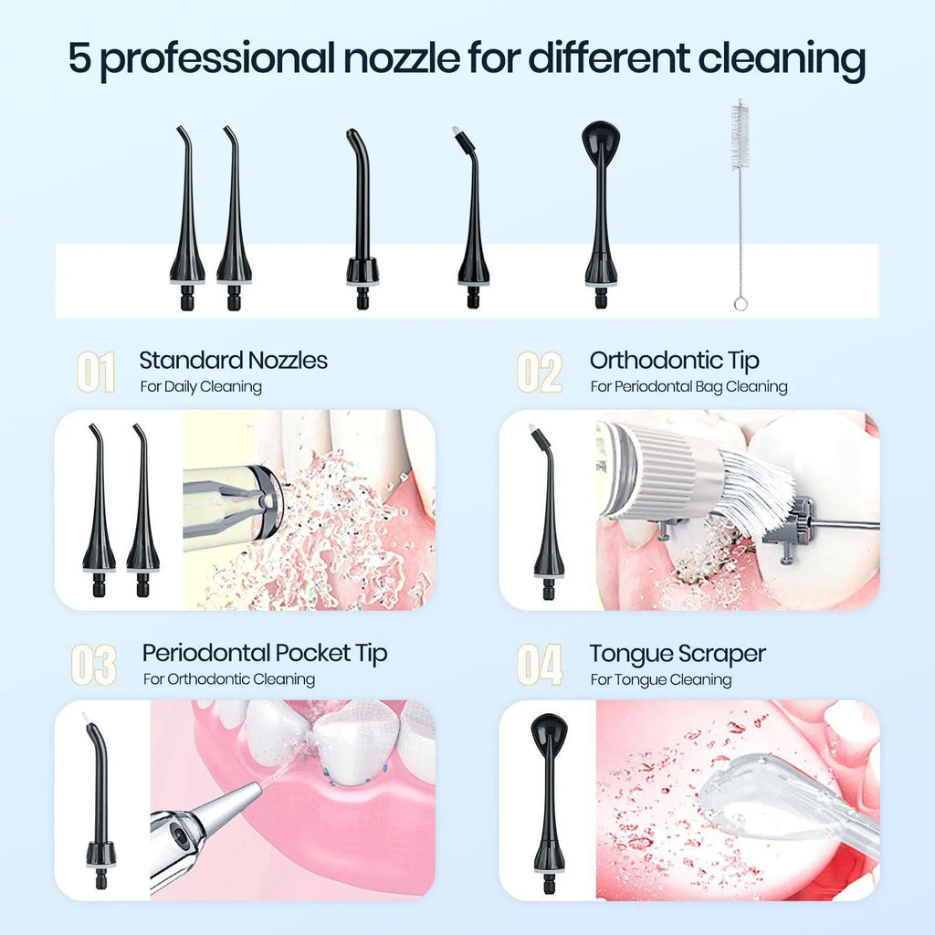 Black portable oral irrigator water flosser with smart water pick design for adult home dental care