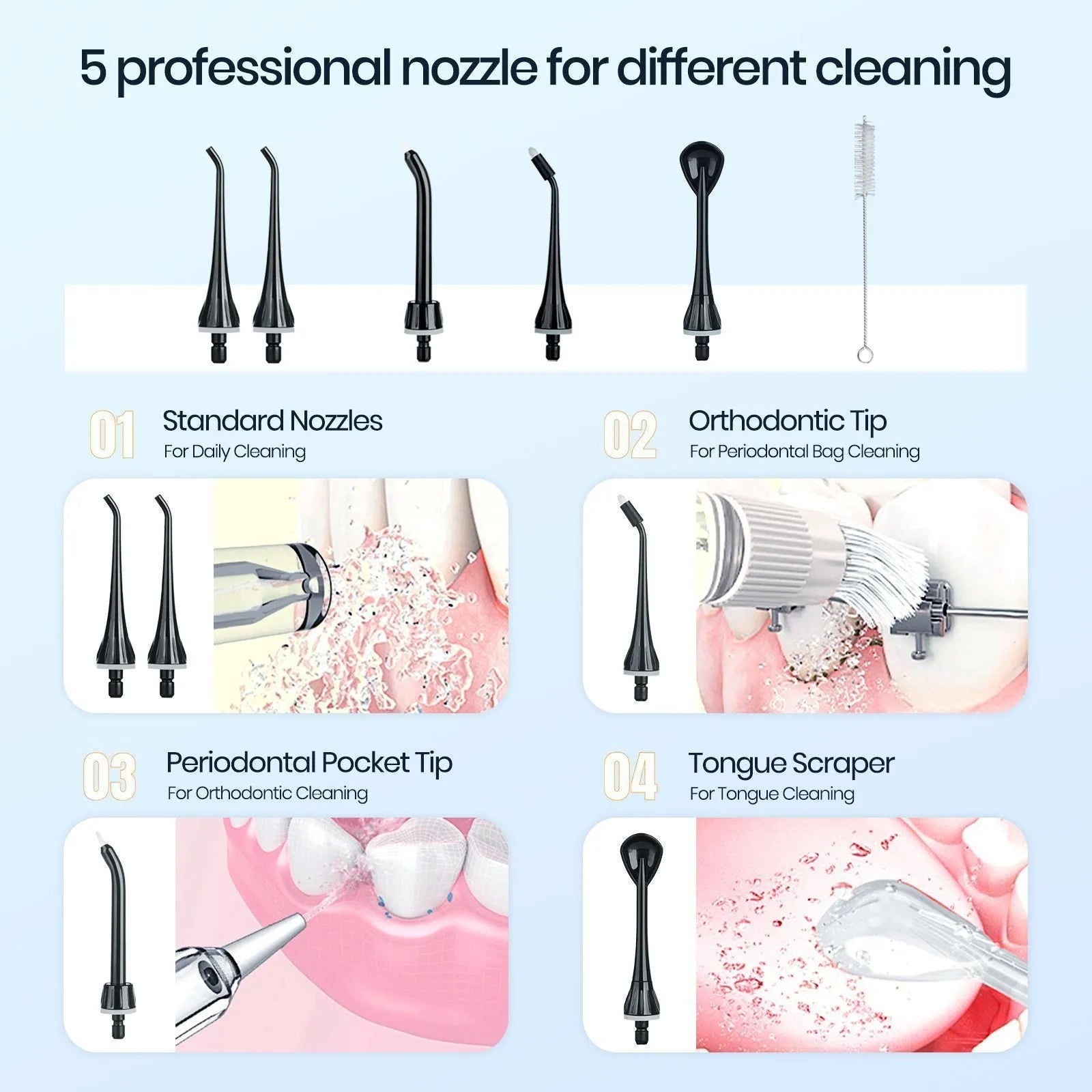 Black portable oral irrigator water flosser with smart water pick design for adult home dental care