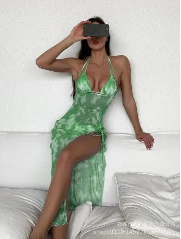 European and American three-piece bikini set in multicolor printed Pattern 12 made from polyester