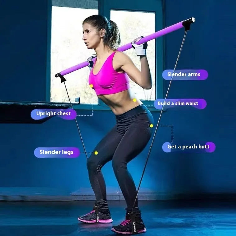 Adjustable fitness pulling rope in purple, pink, blue, or black colours for hip training and yoga