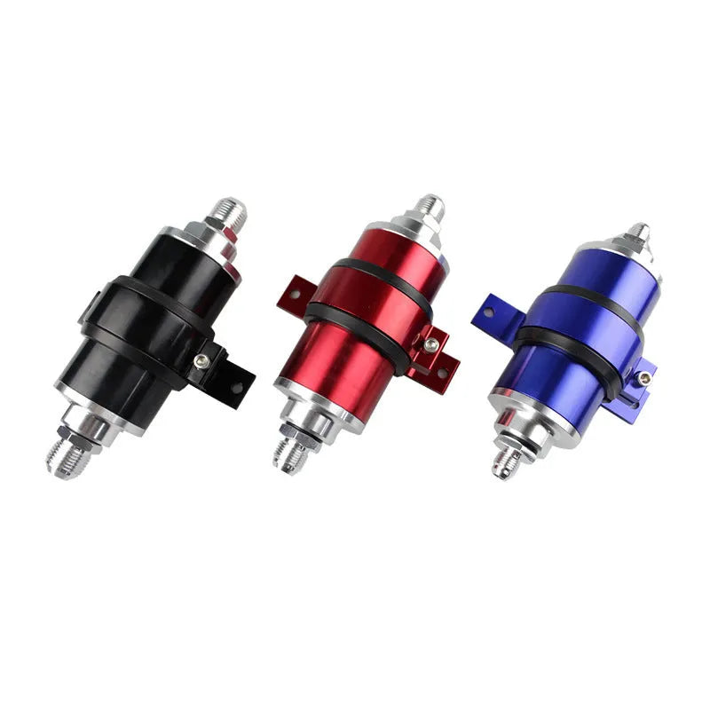 Aluminium high flow magnetized petrol filter bracket in six colour options.