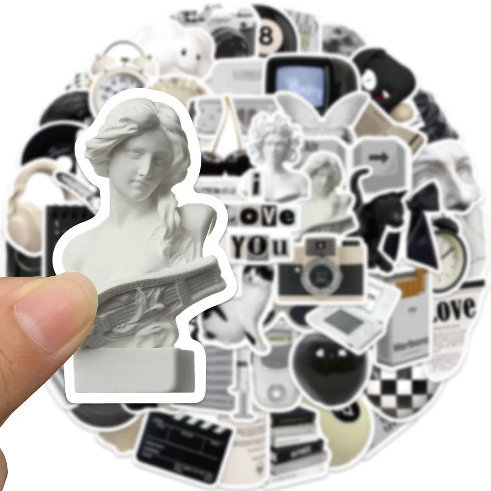 61 black and white waterproof PVC stickers for laptop and phone decoration
