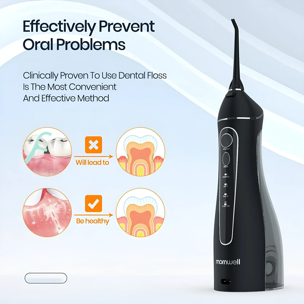 Black portable oral irrigator water flosser with smart water pick design for adult home dental care