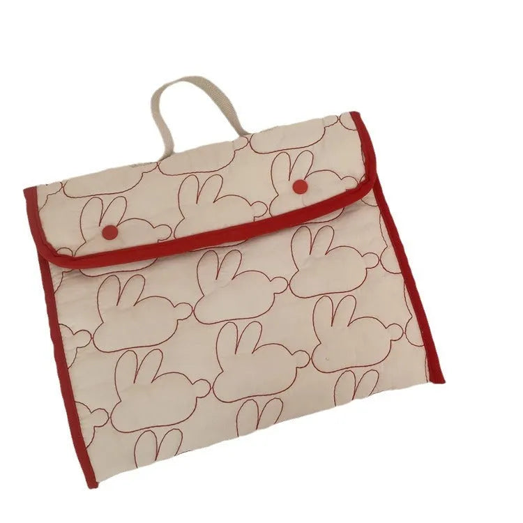 Embroidered rabbit pattern tablet storage bag in red rabbit colour, nylon material, 11 inch size