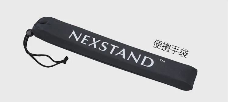 Sagacious black foldable laptop stand with enhanced nylon construction on desk