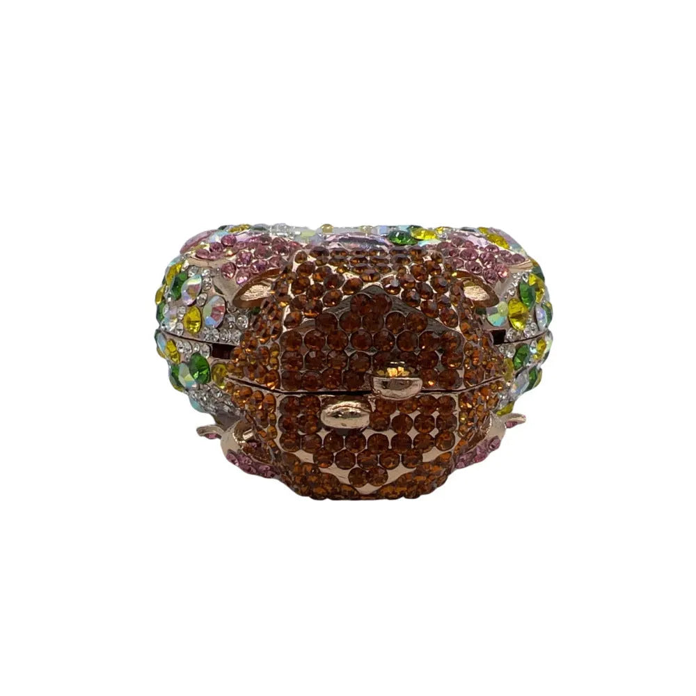 Women's alloy clutch bag with hard-shell construction in metallic finish