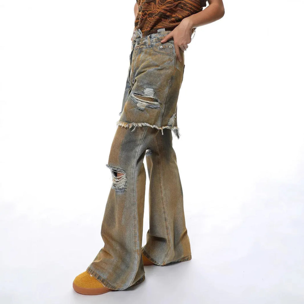 Loose fit bootcut jeans with straight leg and high waist in picture colour