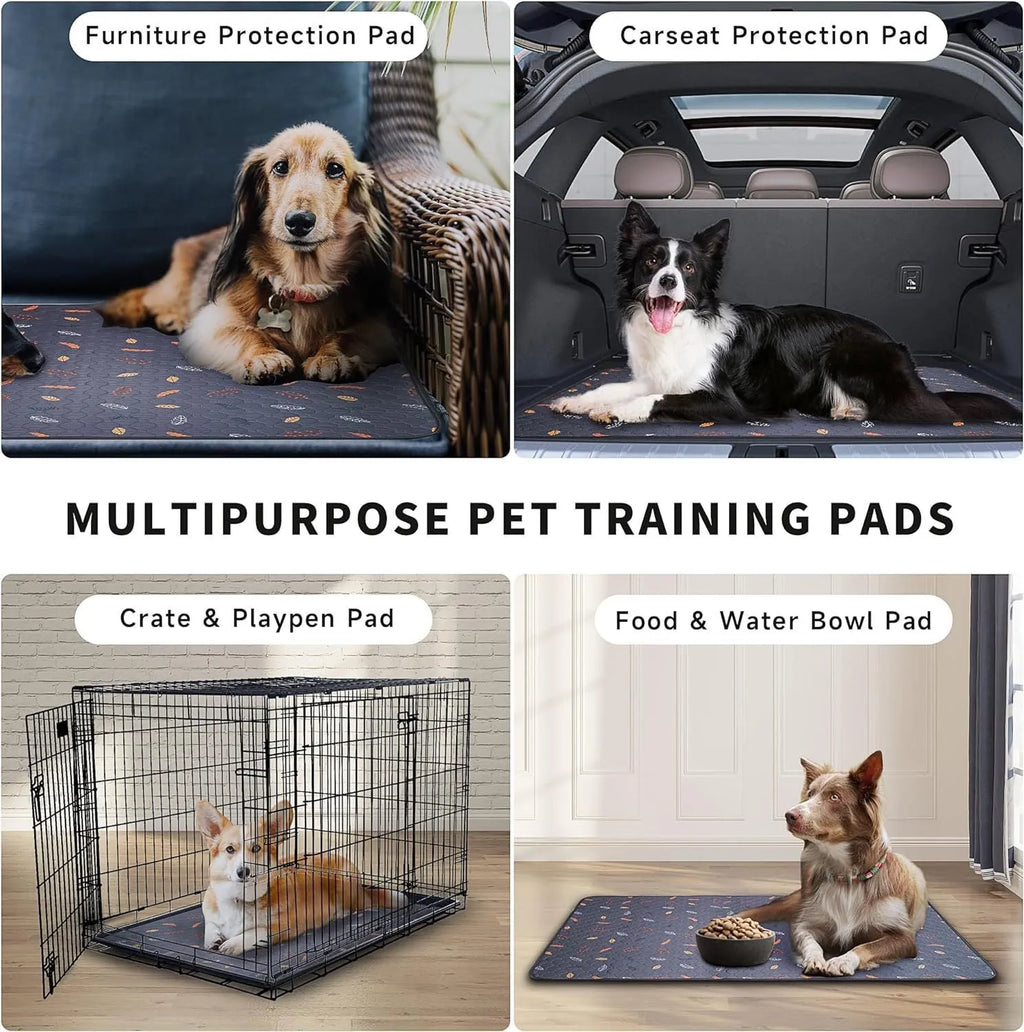 Reusable cloth dog training pad in dark gray leaves pattern, absorbent and non-slip, 100x155cm size