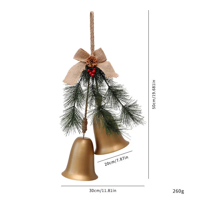 Velvet bow bell small pendant layout prop in red and gold, 50x30x20cm, made of metal, plastic and fabric.