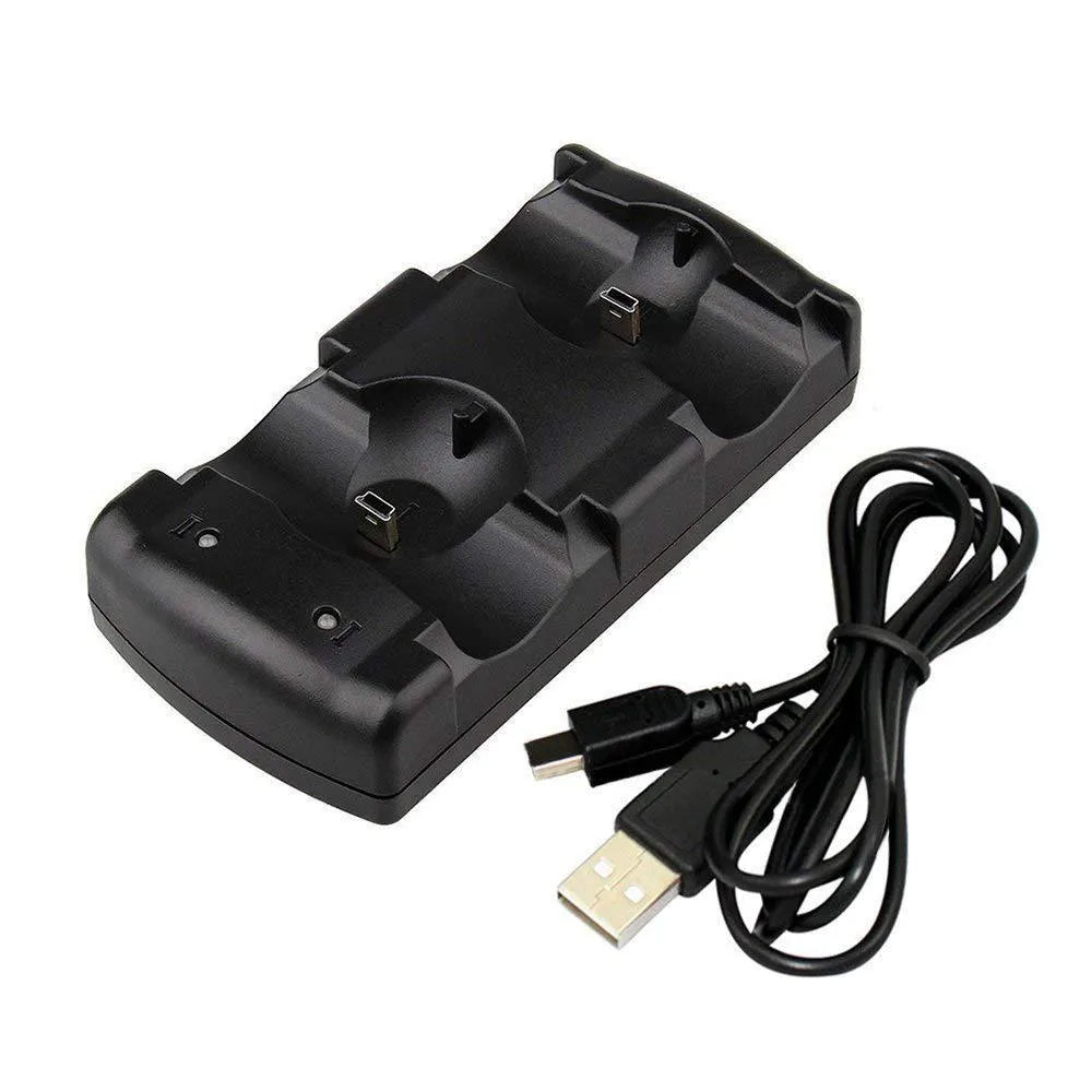 Black PS3 dual controller charging dock with USB connection for wireless charging