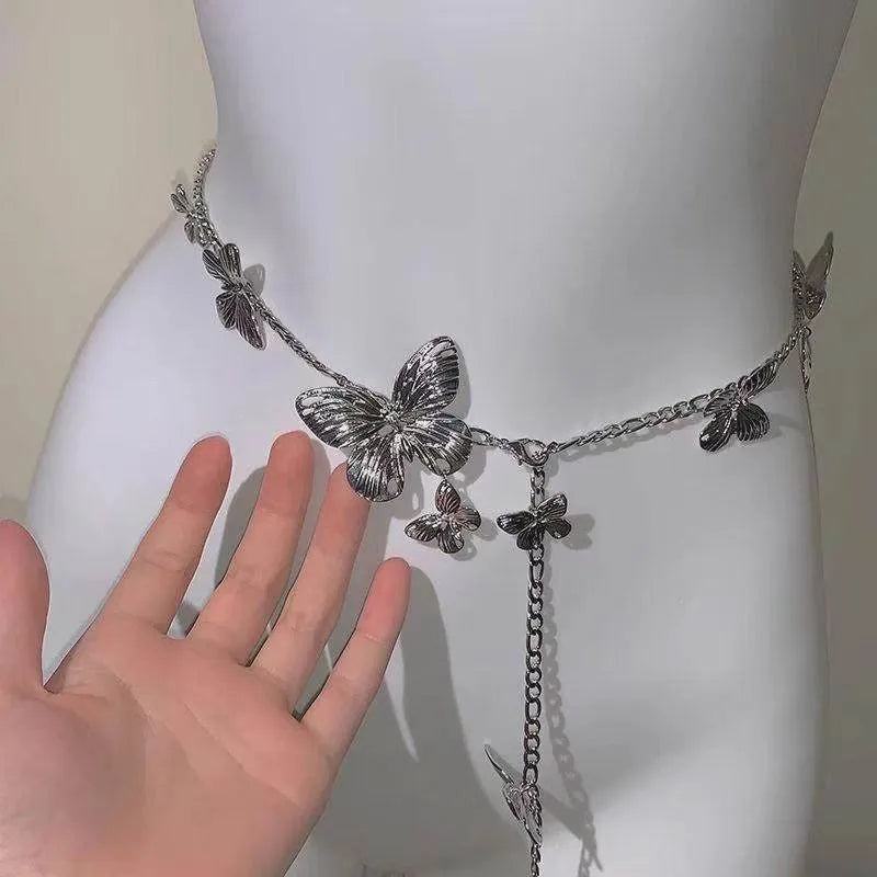 Golden butterfly waist chain with alloy construction and single circle design