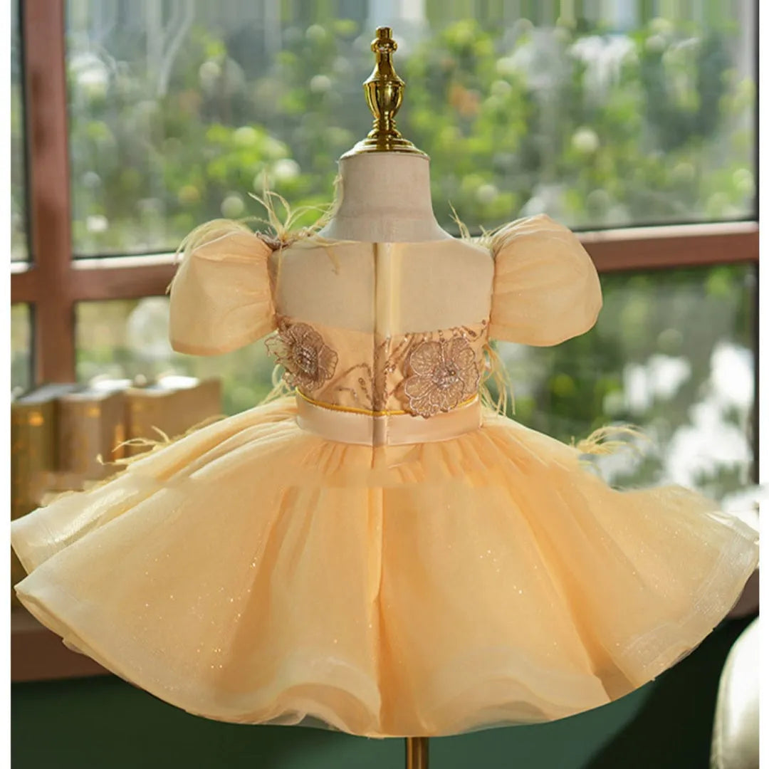 Girls princess dress in Champagne Gold with sequins and flower pettiskirt