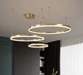 Nordic modern copper circle chandelier with acrylic diffuser, three circle chain, 40cm or 60cm, for living room