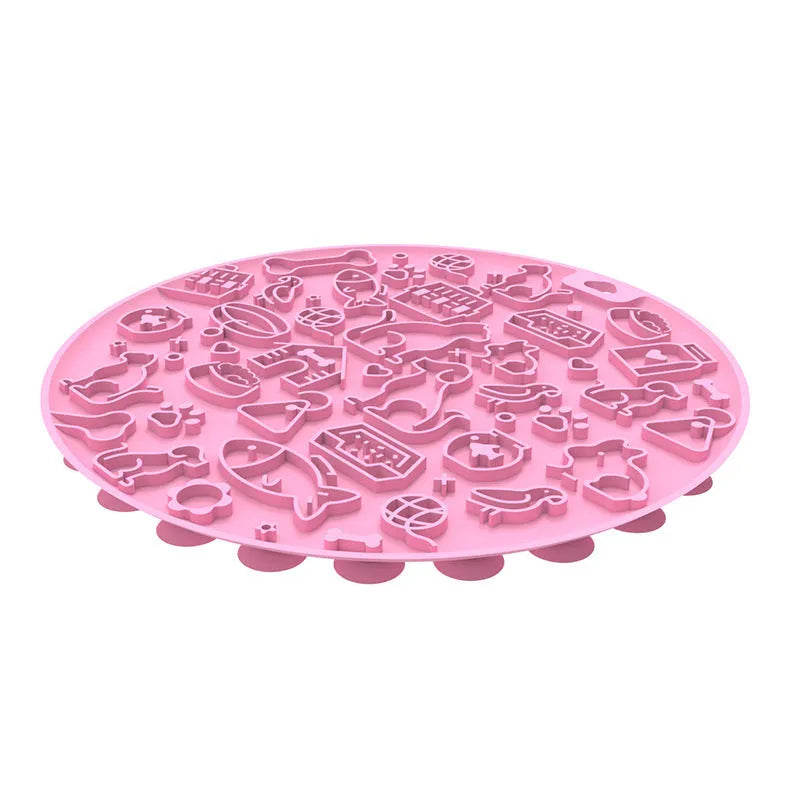 Round silicone pet lick mat with suction cup base in blue colour