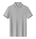 Lapel collar short sleeve cotton T-shirt on a hanger, shown in multiple colour options.