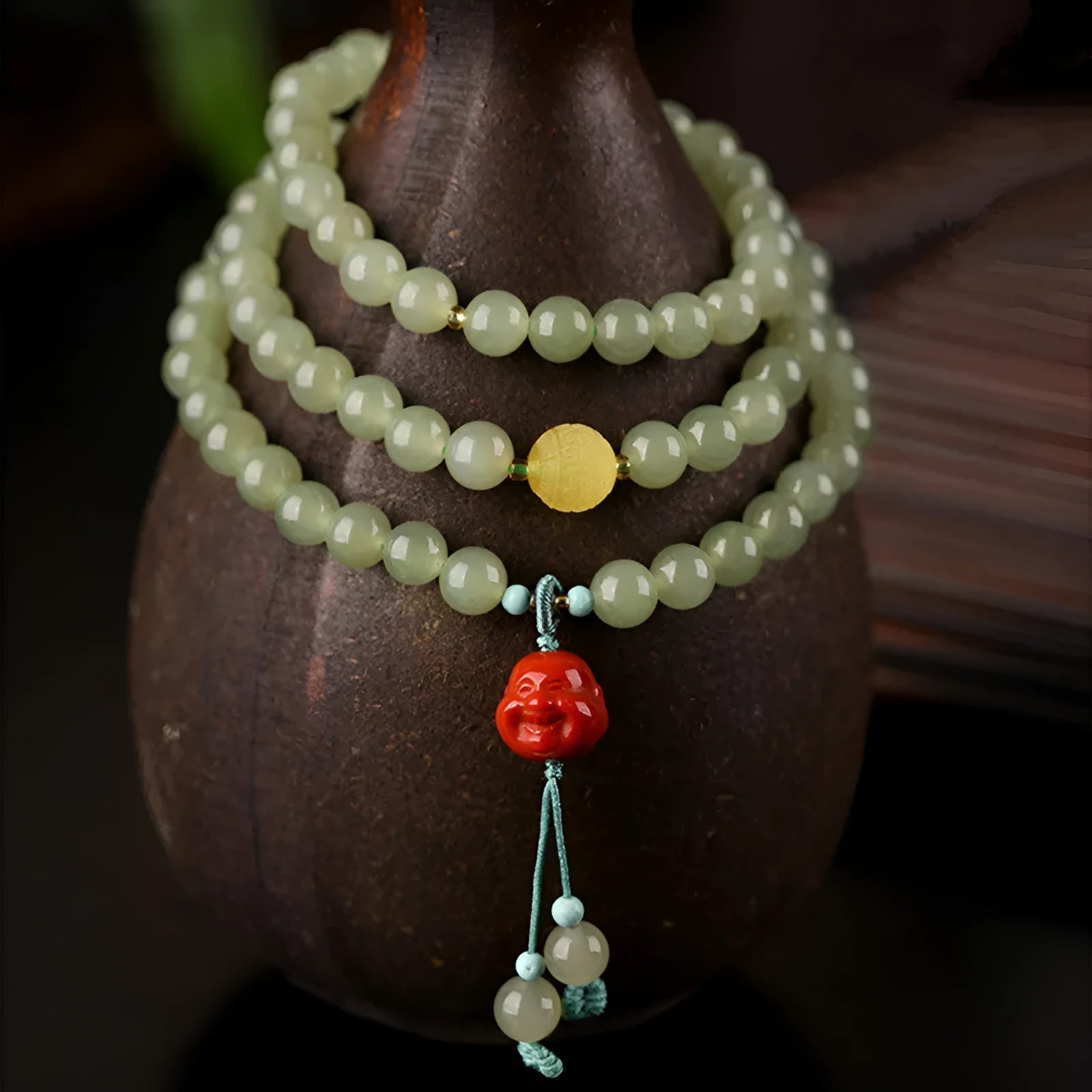 Pale blue Hetian jade bracelet with 6mm beads in three circle pattern