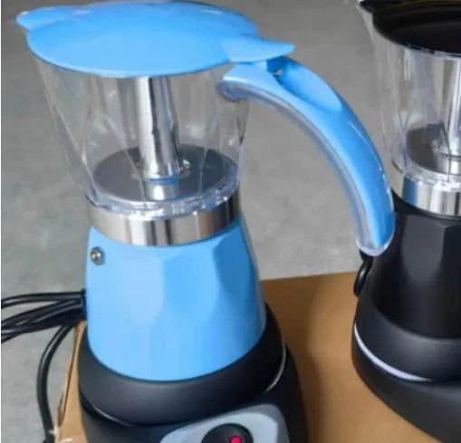 Octagonal aluminium moka pot coffee maker with electric base in silver, green, yellow, red or blue colour