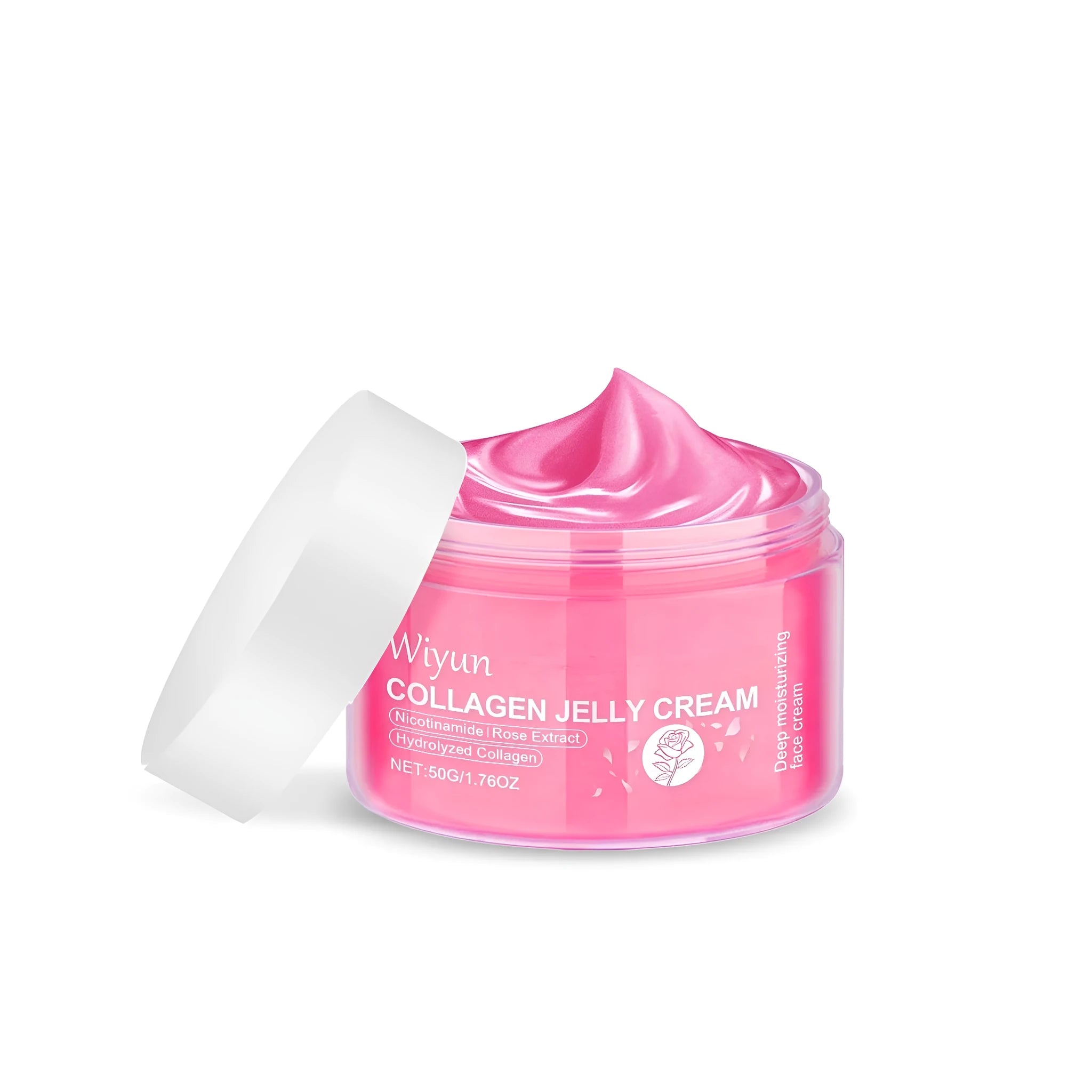 Jar of Collagen Rose Jelly Cream, a 50g facial moisturiser with hydrolysed collagen