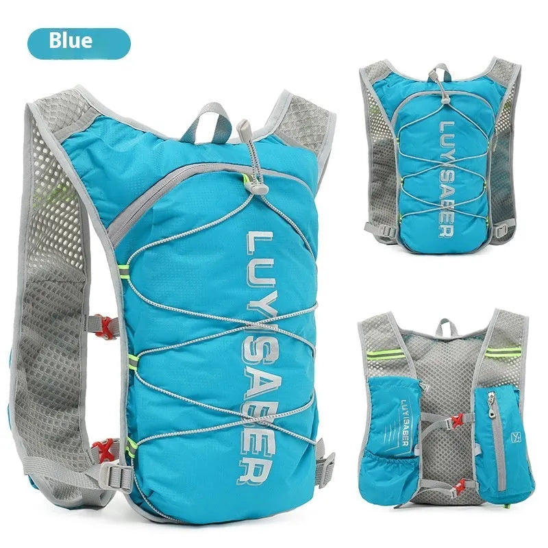 Multifunctional nylon running backpack with reflective strips, shown in a solid colour.