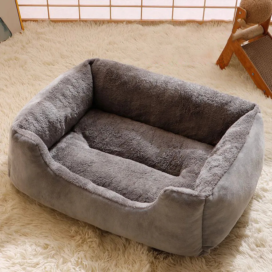 Short plush pet bed for cats and small dogs in one of five colour options