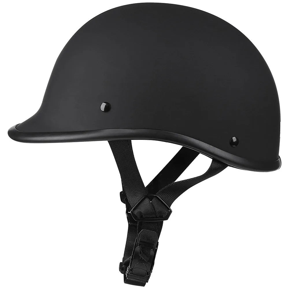 Retro-style helmet with hand-curved ABS shell shown in matte black, bright black, white, cement grey and carbon fibre finishes.