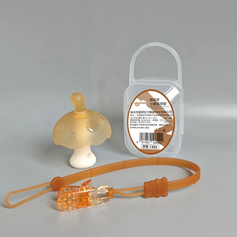 Small mushroom-shaped latex gum in a transparent box with a nano chain accessory.