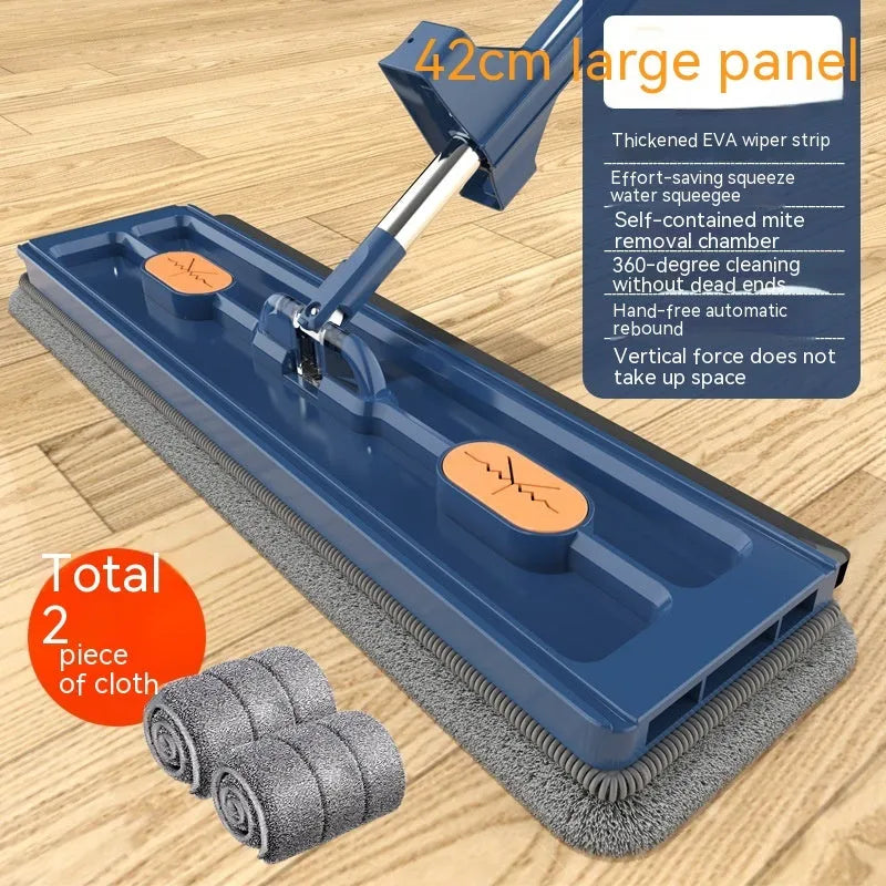 New style large flat mop with 137cm stainless steel handle, 360 rotating head, fine fibre cloth, white or blue, for hard floors